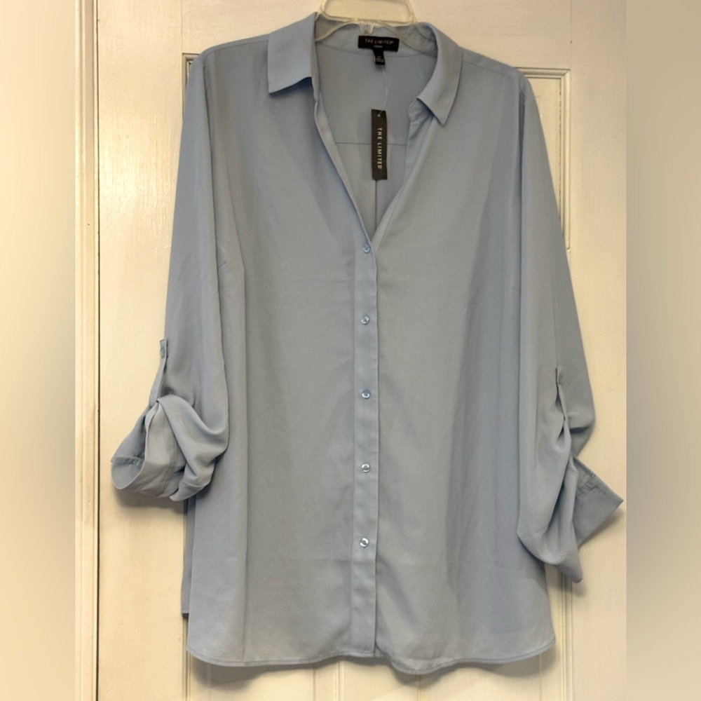 The Limited Blue Notched Collar Relaxed Blouse